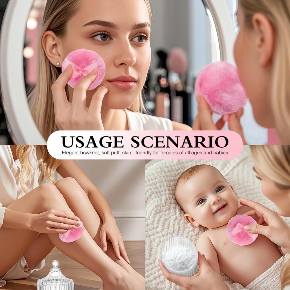 Luxury Soft Velvet Powder Puff & Crystal Glass Container Set, 3.54" Diameter, Washable Reusable Puff for Women Facial & Body Makeup Dusting & Baby Powder Application, Elegant Glass Jar for Jewelry, Candy Storage, Perfect Gift for Ladies