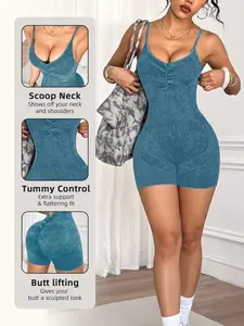 Women's Yoga Jumpsuit, High Stretch Washable Sandblasted Short Pants, Adjustable Straps, Detachable Padding, Seamless Backless Design, Tummy Control Jumpsuit, All Season Activewear