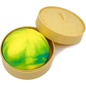 Yellow Green Dumpling Toy with Steamer Case, Funny Squeeze Dough Stress Ball, Realistic Steamed Bun Squeezing Toy for Fidget Sensory Anxiety Relief Calming Travel Accessory Gift