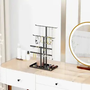 Jewelry Stand Organizer - 12.5" Tall Sturdy Metal, Hanging Racks for Jewelry, Earrings, Bracelets, Rings & Hangers for Display and Storage - Hangable