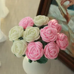 10pcs/set  Handmade crocheted Roses Bouquet, Decorative Flowers Bouquet, DIY Fake Flowers for Wedding, Bedroom Decor, Christmas, Valentine's Day, Easter, Mother's Day