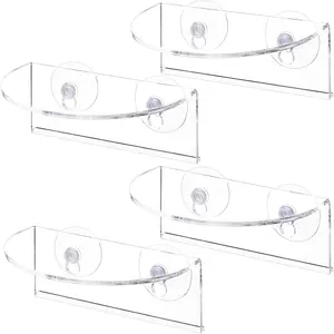 4 Pack Window Plant Floating Shelf, Suction Cup Shelf for Fish Tank, Acrylic Ledge Plants Holder Window Sill Extender for Indoor Plants, Micro Greens, Succulents, Herb Pots (Semicircular)
