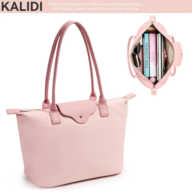 KALIDI Large Tote Bag for Women, 15 Inch Lightweight Foldable Shoulder Handbag with Zipper, Spacious Top Handle Purse for Work, School, Travel, Shopping, Daily Use & Weekend