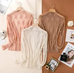 2pcs/3pcs Multi Colors Set Lace Top, Semi-Transparent Fabric Women'S Basic Top Random Colors set Blouse