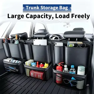 SUV Trunk Backseat Storage Organizer  Large Multi-Pocket PU Leather Car Trunk Backrest Storage Bag with Umbrella Holder & Mesh Pocket, Universal Fit for SUV Truck Van, Space Saving Car Interior Accessory to Eliminate Trunk Clutter