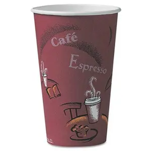 SOLO Cup Company Disposable Paper Hot Drink Cups - OF16BI-0041 Bistro Design, 16 oz, Maroon, 300/Carton