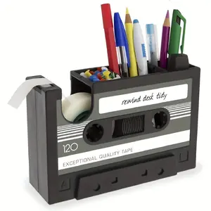 [Multi-Functional Cassette Dispenser] Multi-Functional Black Cassette Tape Dispenser Pen Holder Vase - Pencil Pot Stationery Desk Tidy Container Office Stationery Supplier Gift