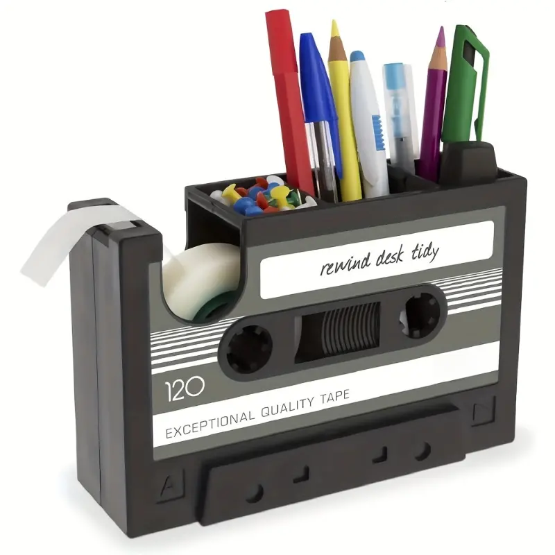 [Multi-Functional Cassette Dispenser] Multi-Functional Black Cassette Tape Dispenser Pen Holder Vase - Pencil Pot Stationery Desk Tidy Container Office Stationery Supplier Gift