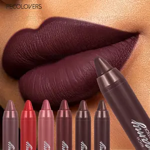 6 Counts/set Matte Lip Liners, Black Brown Velvet Lipstick, Non-Drying Lip Volumizer for Full and Charming Lips, Crayon Lip Gloss Cosmetics