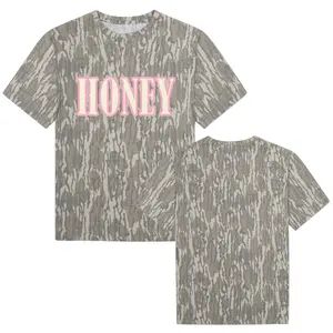 Honey Pink Camo T-Shirt, Cute Camouflage Honey Tee, Pink Lettering Camo Top, Sweet Honey Graphic Tee, Mossy Oak Style Honey Tee, Hunting Lifestyle Honey Apparel