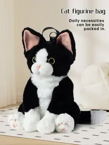 Cute Cat Design Plush Crossbody Bag, Soft Cute Crossbody Bag, Casual Versatile Storage Bag, Cartoon Plush Toy Doll Bag for Women & Girls