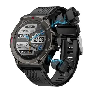 Men’s Fitness Tracker Smart Watch with Earbuds for iOS/Android Phones Bluetooth Text Call Notifications Smartwatch Blood Oxygen /Heart Rate /Sleep Monitor Calorie Pedometer Steps Counter Activity Watches