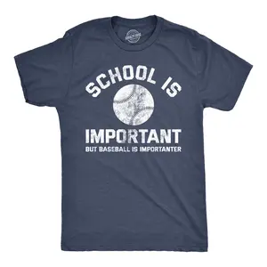 Mens School Is Important But Baseball Is Importanter T Shirt Funny Sports Tee Mens Funny T Shirts Cool Vintage Fashion T-Shirt Gift Classic Menswear Funny Baseball Short Sleeve Novelty Tees for Guys Navy