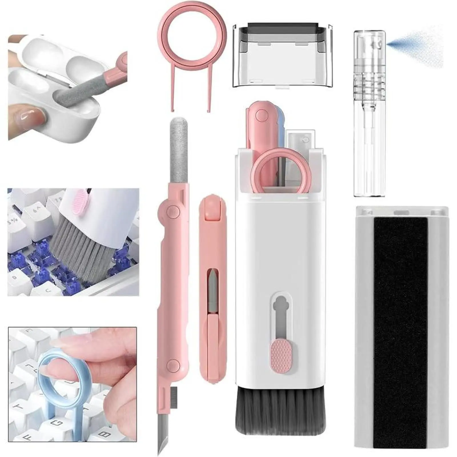 7-in-1 Durable Electronic Cleaner Kit with Brush - Comprehensive Camera Systems & Electronic Gadgets Cleaning Solution for Keyboards, Earphones, Laptops, Monitors (Great Birthday Gift Option)