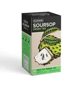 Premium Caffeinated Ceylon Soursop Graviola Green Tea Bags: 25 Count Individually Wrapped Teabags All-Natural Exotic Fruit Essence & Aroma Hot or Iced Tea Brew (25-Pack)
