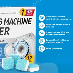 Washing Machine Cleaner Descaler 12Pack - Deep Cleaning Tablets For HE Front Loader & Top Load Washer, Septic Safe Eco-Friendly Deodorizer, Clean Inside Drum And Laundry Tub Seal - 12 Month Supply