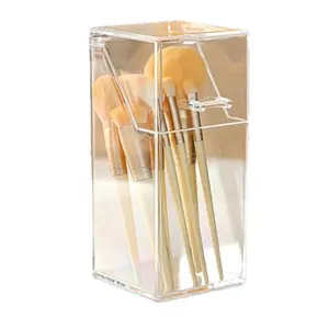 Portable Acrylic Dustproof Makeup Organizer, Transparent Storage Box with Lid, Lip Brush Holder, Desktop Cosmetic Container, Cosmetics Organizer Storage