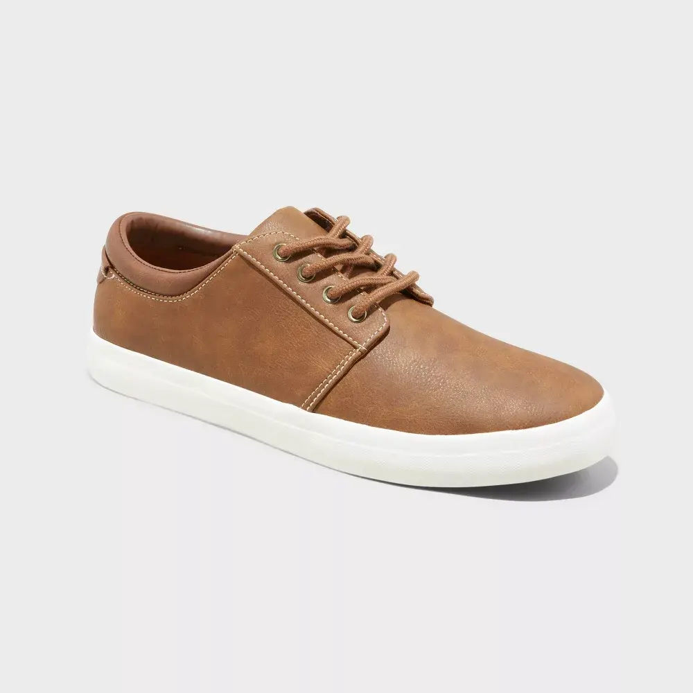 Goodfellow & Co Men's Rome Low Top Sneakers, Solid Faux-Leather Casual Shoes with Extra Padding and a Round Toe, Footwear