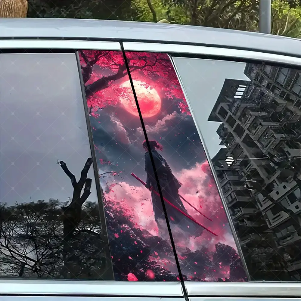 2pc Samurai Style Car B-Pillar Protection Sticker, Easy Peel & Stick, Sunproof Waterproof Scratch-Resistant, Fits All Cars, Car Exterior Decoration, Car Stickers
