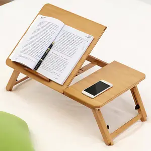 Laptop Desk for Bed, Laptop Bed Tray, Bamboo Lap Desk, Adjustable Height Angle, Foldable Tray for Sofa Couch Floor for Working, Writing, Drawing, Reading, Eating (Fits 17" Laptops)  Collapsible Computer Table, Tilting Top, Height Adjustable, Ergonomic Lap