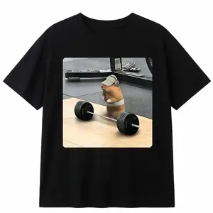 Funny Hamster Deadlift Meme T-Shirt, Cute Rat Weightlifting Graphic Tee, Unisex Casual Training Fitness Short Sleeve Top. Adorable silly hamster lifting print, soft comfy fabric and relaxed fit. Trendy gym streetwear, hilarious workout apparel