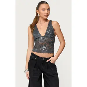 Edikted Women's Isabela Sequin Sheer Lace Tank Top