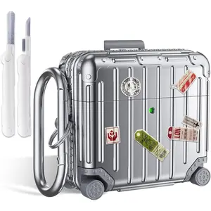KOREDA Compatible with AirPods 4 Case Cover, Funny Suitcase Design Case for Airpods 4th Generation 2024, Cute Fashion Protective Hard Case with Cleaner Kit & Keychain (Silver)