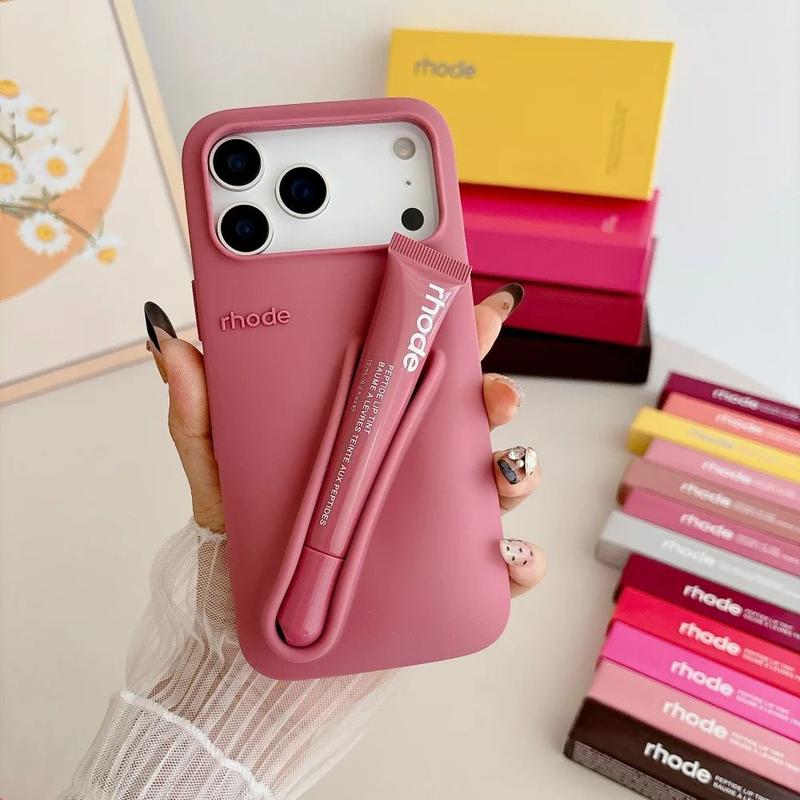 With Lip Gloss Pocket Silicone Case – Soft Protective Phone Cover with Built-In Lip Gloss Compartment for iPhone 17 16 15 14 13 12 11