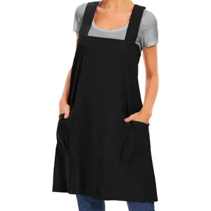No-Tie Cross Back Apron Dress with Pockets, Comfortable Loose Fit Cooking Apron for Women, Ideal for Baking, Gardening and Crafting tiktokshopspringglowup