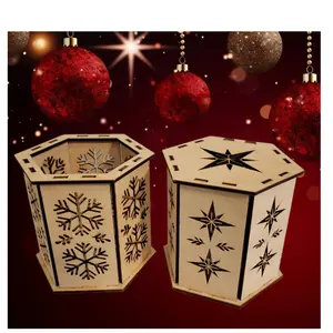 Pair of Laser Cut Wood Hexagon Christmas Lantern