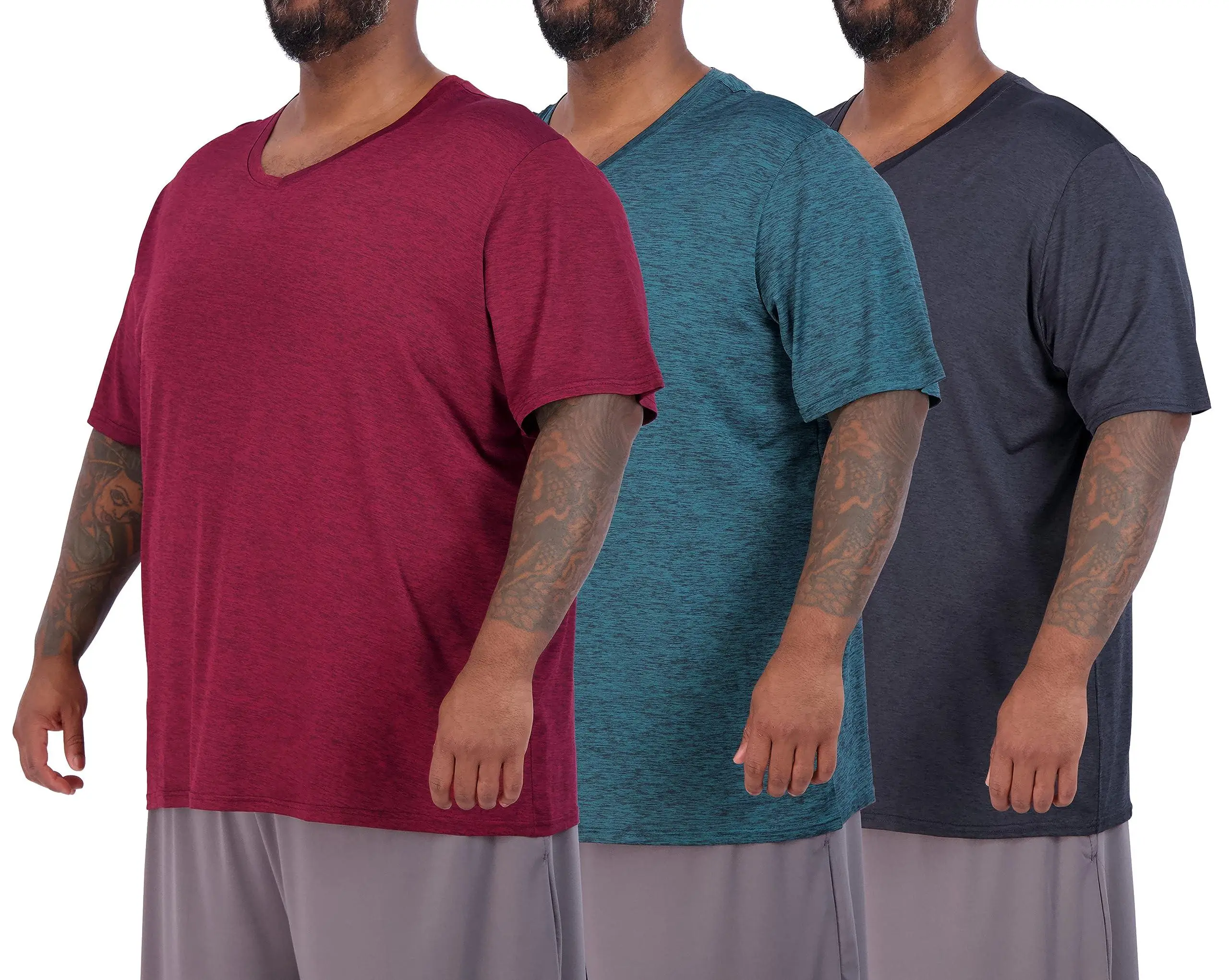 Real Essentials 3 Pack: Mens Big & Tall V-Neck Short-Sleeve Tech Stretch Dry-Fit T-Shirt (3X Tall-5X Tall)