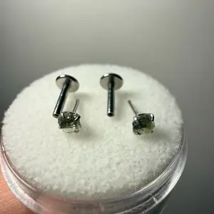 Real Czech Moldavite Threadless Earring Studs, you choose Silver or Gold