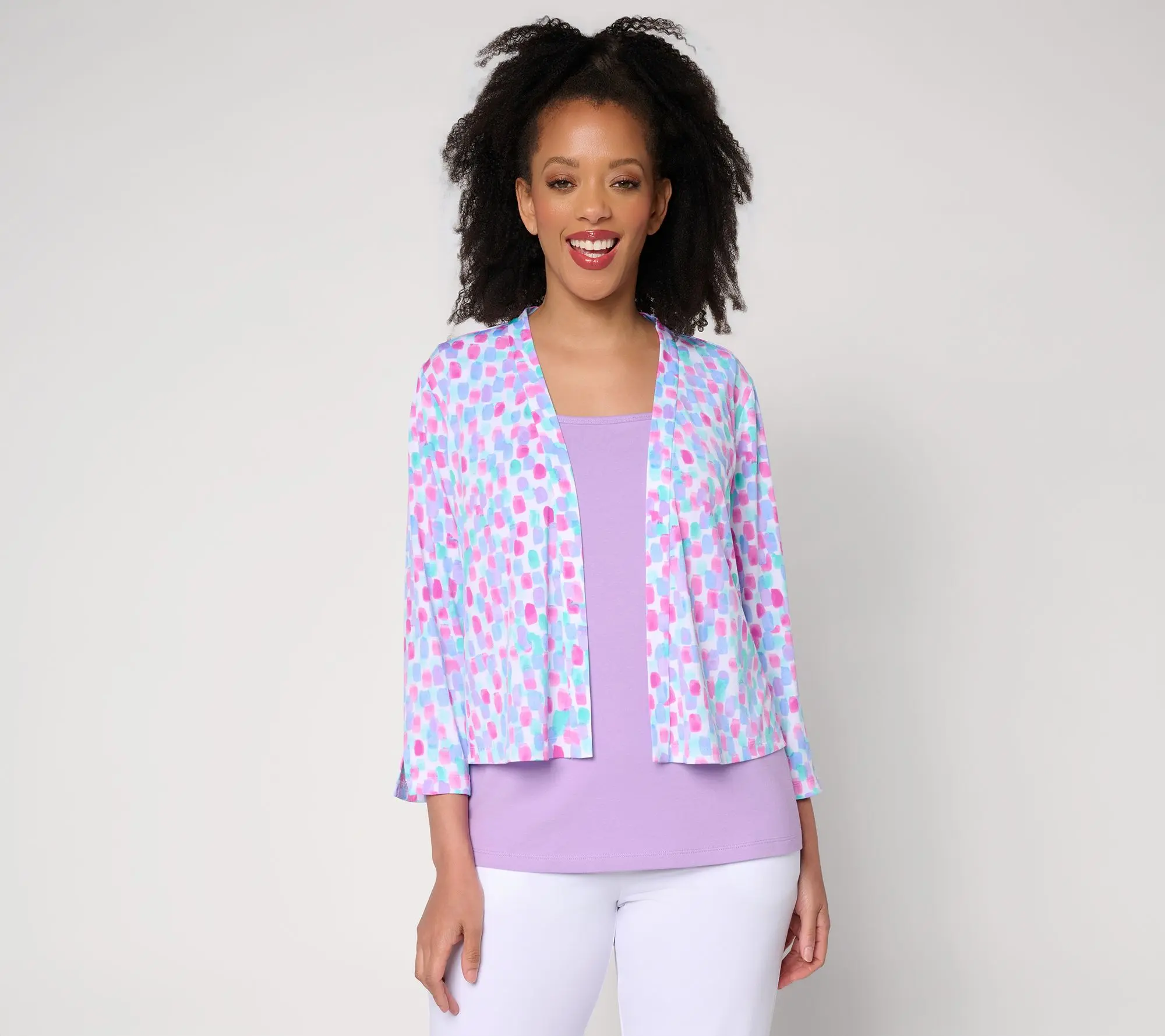 Susan Graver Print or Solid Liquid Knit 3/4 Sleeve Shrug