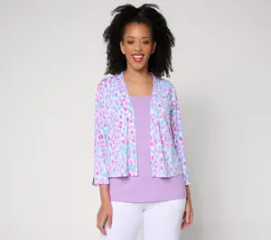 Susan Graver Print or Solid Liquid Knit 3/4 Sleeve Shrug