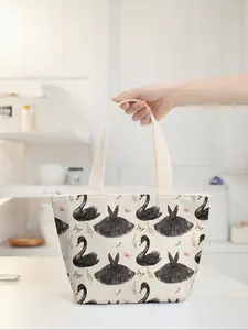 Swan Print Lunch Bag, Large Capacity Insulated Cooler Bag, Multi-Functional Lightweight Travel Handbag for Men & Women
