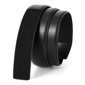 Buckleless Velcro Belt Genuine Leather No Scratch Hook and Loop Work Technician 1.5" Mechanic  For Men Black