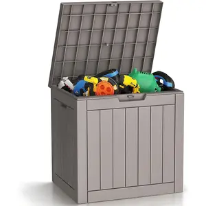 31 Gallon Box Deck Box for Indoor and Use, Waterproof Resin Bin for Package Delivery, Lockable, UV Resistant, Grey