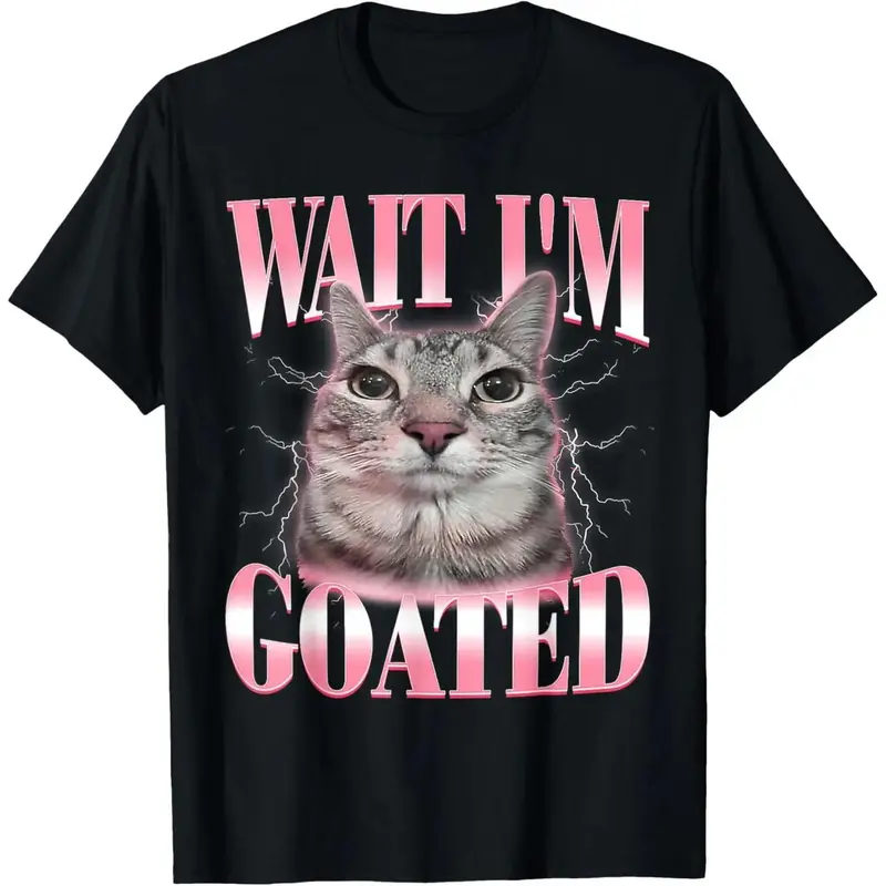 Funny Silly Cat Brainrot Wait I'm Goated Cat Meme Saying T-Shirt for Men Women Kids