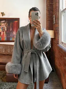 Women's Casual Loose-Fitting Plain Color Faux Fur Coat, Jackets, Belted Design, Long Sleeve, Fall & Winter Fashion Outerwear Woven