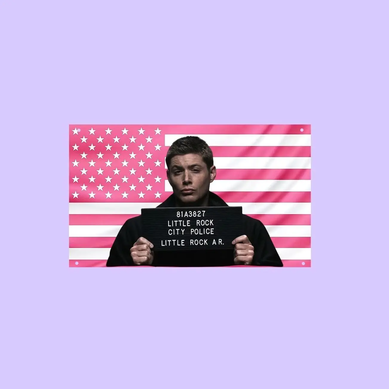Dean Winchester Pink US Wall Tapestry Flag, Supernatural Wall Art, Hunter Bedroom Decor, TV Fan Banner