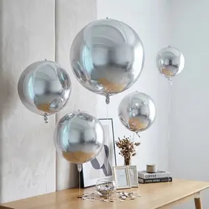 Silver Color 4D Round Balloons Set, Large Size, Sizes 10 Inches, 15 Inches, 22 Inches, 32 Inches, Perfect for Birthday Parties, Weddings, Company Openings, Decoration