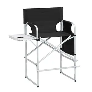 Heavy-Duty Folding Director's Chair, Silver-White Iron Pipe with Black Cloth Surface & Plastic-Sprayed Iron Round Pipe, 103*60*499cm, 120kg Weight Capacity, No Carrying Bag, Flexible Foldable Compact Chair with Cupholder Compatibility, Cupholder Chairs