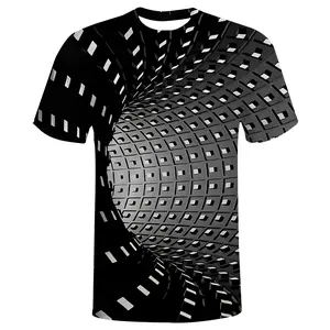 Unisex 3D Geometric Grid Tunnel T - Shirt, Black & White Optical Illusion Casual Streetwear for Daily Wear, Parties, Festivals, Trendy Graphic Tee for Men & Women