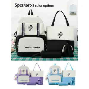 5-Piece High School Backpack Set, Includes Handbag, Pencil Case, Wallet, Adjustable Straps, Lightweight, Comfortable, Multifunctional