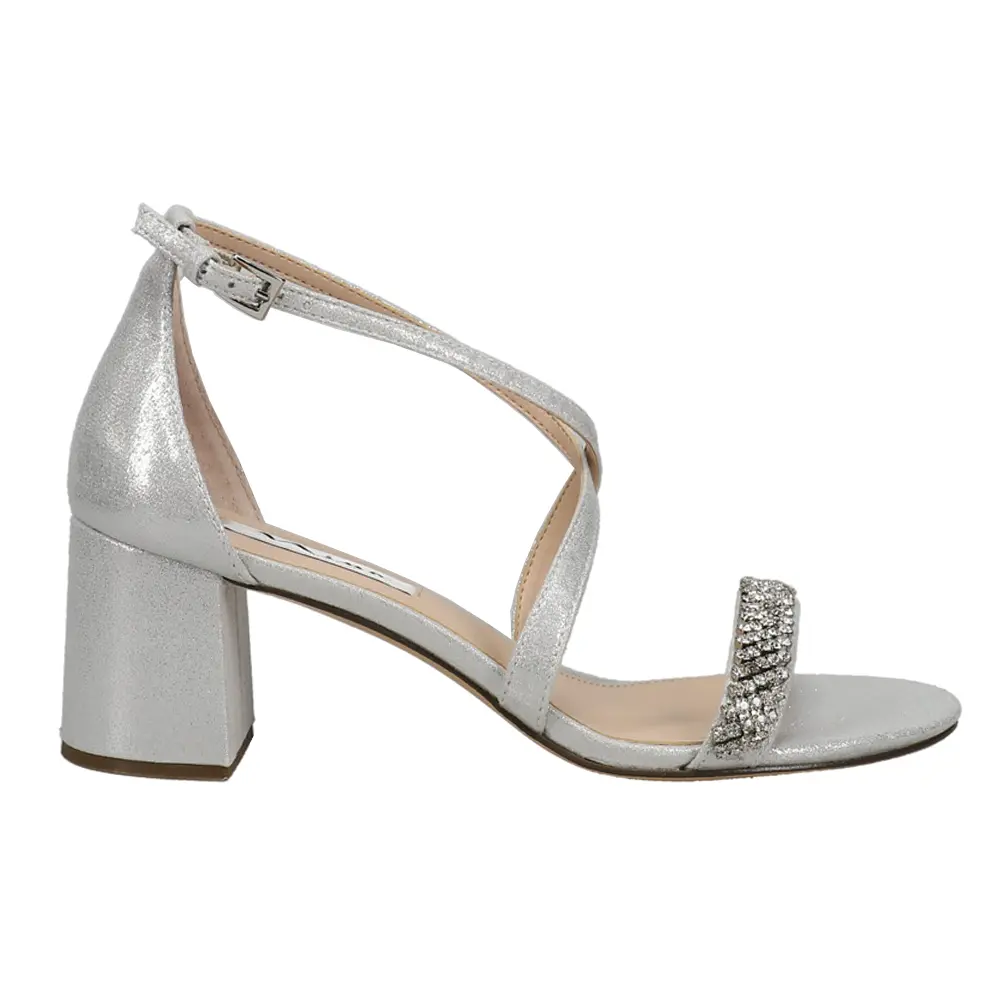 Nina Womens Nora Metallic Block  Dress Sandals Mid Heel 2-3" - Silver