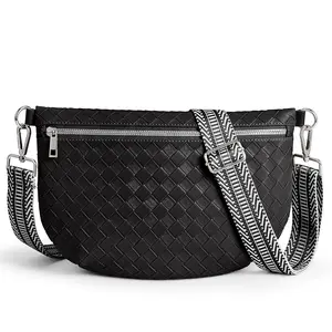 KALIDI Woven Crossbody Bags for Women Travel Vegan Leather Fanny Packs for Woman Men Cross Body Purse Fashion Belt Bum Bag