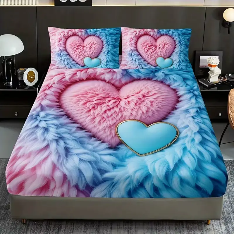 3pcs Heart Fleece Bed Sheet Set (1 Bed Sheet + 12 Pillowcases), Soft Comfortable Skin-Friendly Warm Single Twin Student Bedding, Bedsheet Set, Comfy Bed Sets