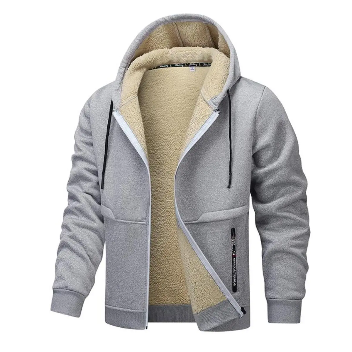 Men's Letters Print Knitted Jacket, Casual Fleece-Lined Hooded Design with Pocket Details for Winter Everyday Wear, Chic, Basics