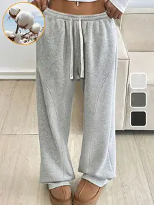 Women's Solid Drawstring Waist Pants, Casual Comfy Loose Fitting Trousers, Women's Bottoms for Daily Wear & Vacations, Relaxed Fit