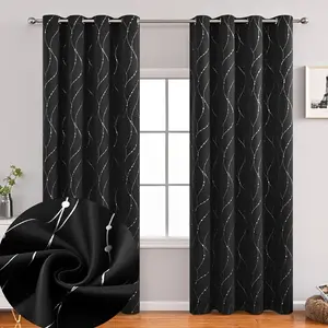2-piece set of semi blackout polyester fabric silver wave bohemian style curtains, with a top loop design suitable for bedrooms and living rooms, making it an ideal choice for home decoration and privacy protection